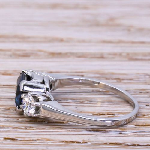 fig 2. Mid Century 1.80 Carat Natural Sapphire & Diamond Trilogy Ring, circa 1950