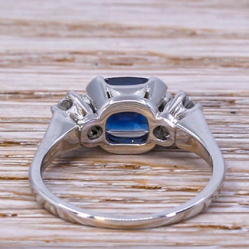 fig 3. Mid Century 1.80 Carat Natural Sapphire & Diamond Trilogy Ring, circa 1950