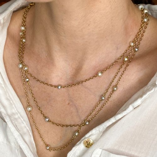 VICTORIAN NATURAL PEARL LONGUARD CHAIN CIRCA 1870 - ADDITIONAL PHOTO 1