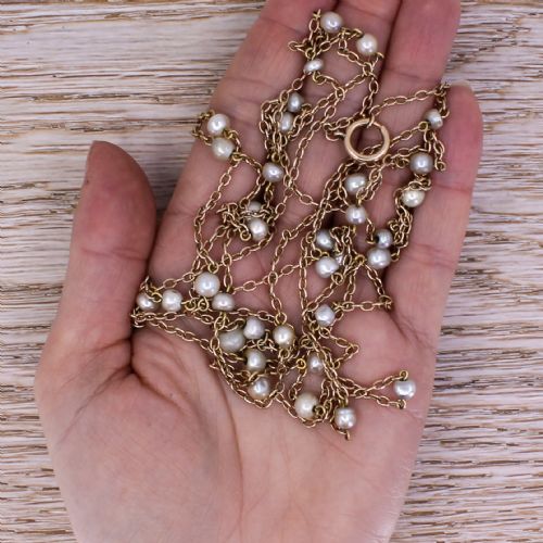 VICTORIAN NATURAL PEARL LONGUARD CHAIN CIRCA 1870 - ADDITIONAL PHOTO 5