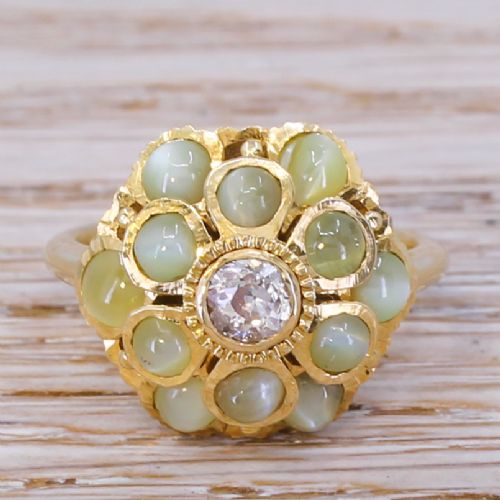 fig 1. Mid Century 3.00 Carat Cat's Eye & Old Cut Diamond Cluster Ring, circa 1955