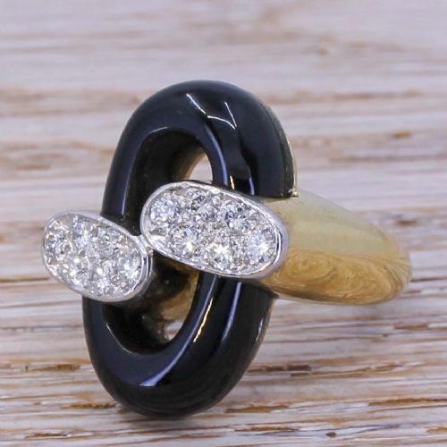 Mid Century Onyx & Diamond Dress Ring, Circa 1965