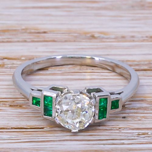fig 1. 0.77 Carat Old European Cut Diamond & Emerald Ring, Platinum
