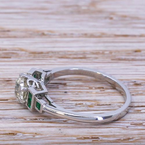 fig 2. 0.77 Carat Old European Cut Diamond & Emerald Ring, Platinum