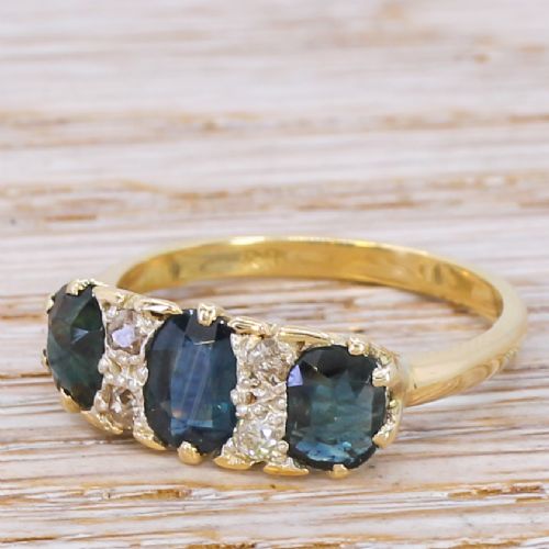Victorian 1.55 Carat Sapphire Trilogy Ring, Circa 1900