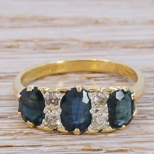 fig 1. Victorian 1.55 Carat Sapphire Trilogy Ring, circa 1900