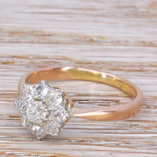 Edwardian 0.98 Carat Old Cut Diamond Cluster Ring, Circa 1910