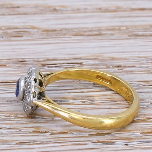 fig 2. Mid Century 0.25 Carat Sapphire & Diamond Cluster Ring, dated 1952