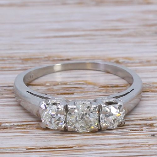 fig 1. Mid Century 0.88 Carat Old Cut Diamond Trilogy Ring, circa 1950