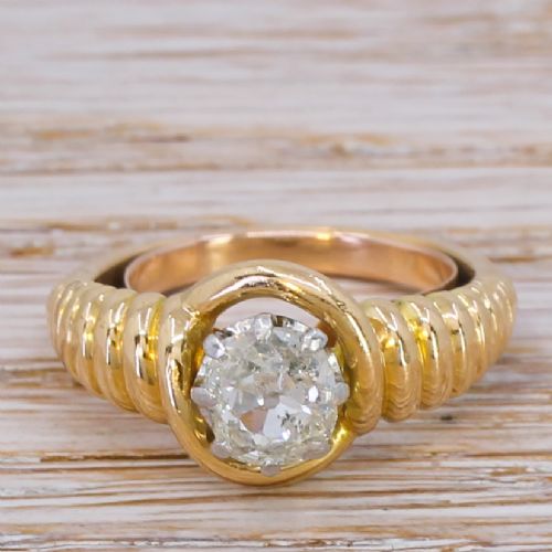 fig 1. Mid Century 0.65 Carat Old Cut Diamond Solitaire Ring, circa 1955