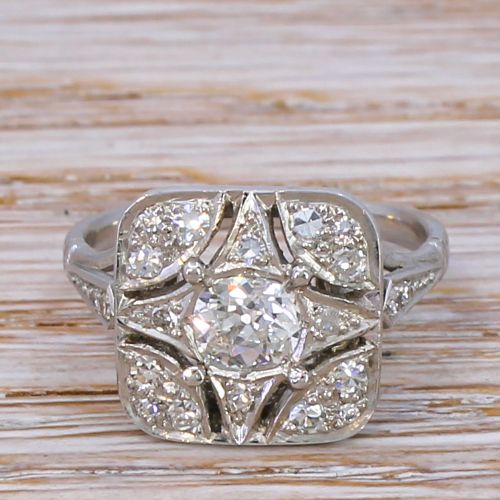 fig 1. Art Deco 0.85 Carat Old Cut Diamond Cluster Ring, circa 1940