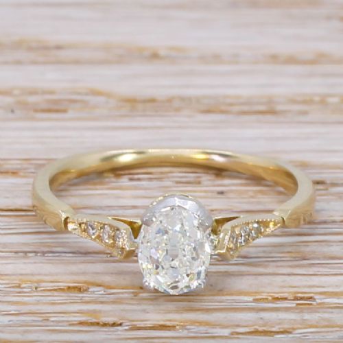 fig 1. Art Deco 0.75 Carat Old Oval Cut Diamond Engagement Ring, circa 1930