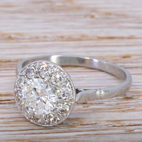 Art Deco 1.21 Carat Old Cut Diamond Cluster Ring, Circa 1940