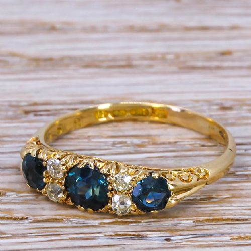 Edwardian 1.13 Carat Sapphire & Diamond Ring, Dated 1912