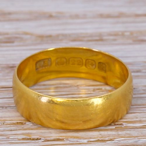 Edwardian 22k Yellow Gold Wedding Band Ring, Dated 1909