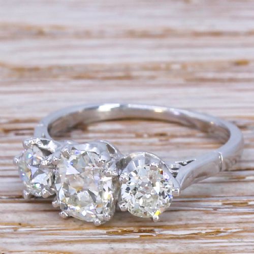 Art Deco 1.83 Carat Old Cut Diamond Trilogy Ring, Circa 1930