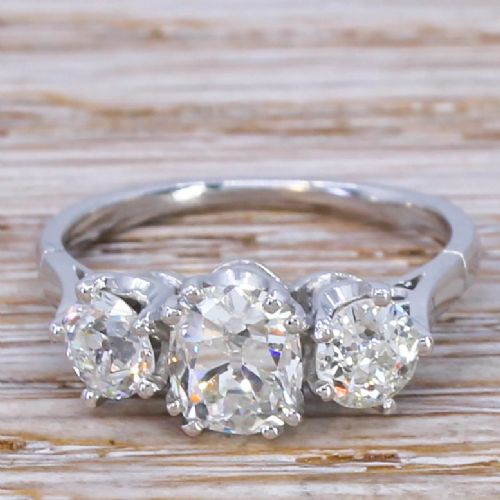 fig 1. Art Deco 1.83 Carat Old Cut Diamond Trilogy Ring, circa 1930