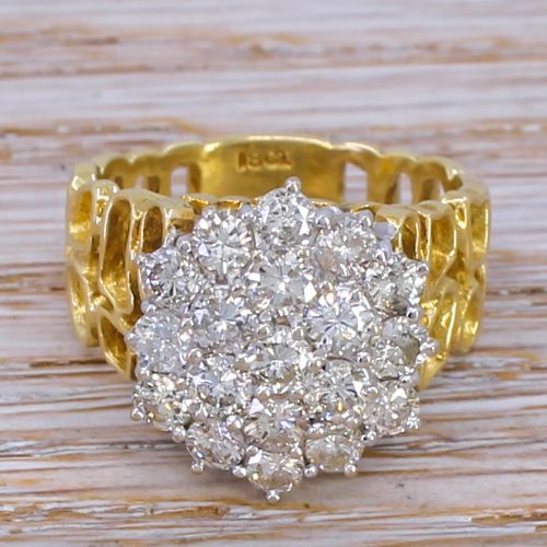 fig 1. Mid Century 1.52 Carat Round Brilliant Cut Diamond Cluster Ring, circa 1965