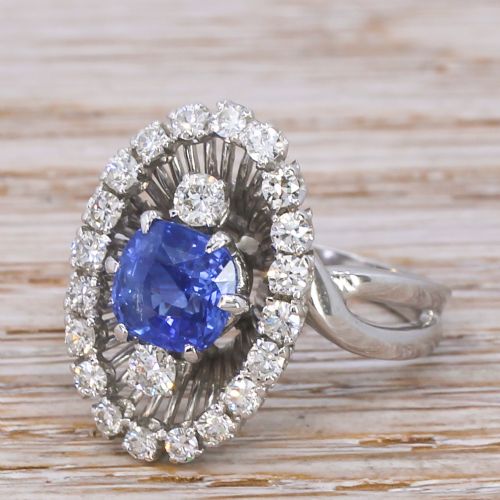 Mid Century 1.86 Carat Sapphire & 0.66 Diamond Ring, Circa 1965