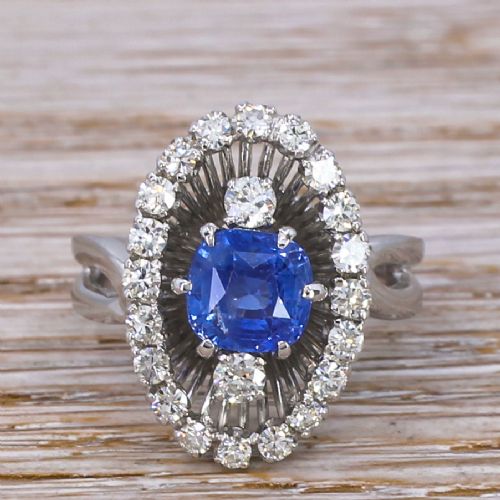 fig 1. Mid Century 1.86 Carat Sapphire & 0.66 Diamond Ring, circa 1965