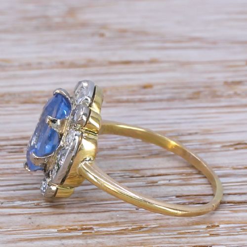 fig 2. Art Deco 3.10 Carat Natural Ceylon Sapphire & Diamond Cluster Ring, circa 1920