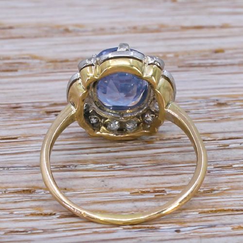 fig 3. Art Deco 3.10 Carat Natural Ceylon Sapphire & Diamond Cluster Ring, circa 1920