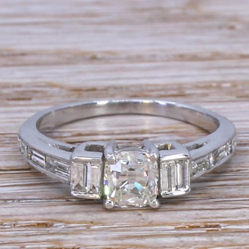 fig 1. Mid Century 1.94 Carat Old Cut & Baguette Cut Diamond Ring, circa 1960