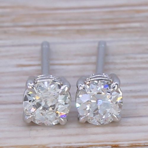 fig 1. 0.53 Carat Old Cut Diamond Stud Earrings, 18k White Gold