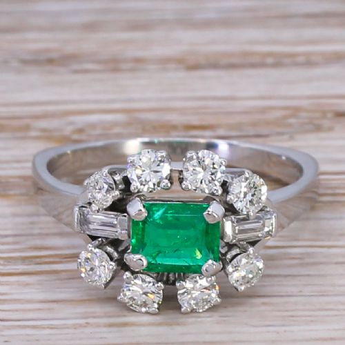 fig 1. Mid Century 0.45 Carat Emerald & 0.78 Carat Diamond Cluster Ring