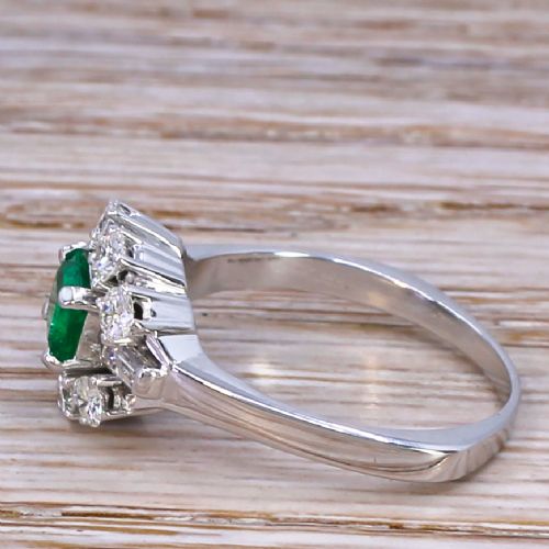 fig 2. Mid Century 0.45 Carat Emerald & 0.78 Carat Diamond Cluster Ring
