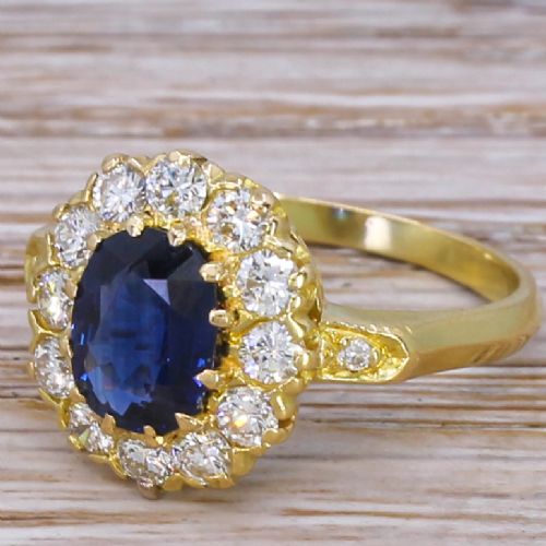 Mid Century 1.25 Carat Sapphire & Diamond Cluster Ring, Circa 1965