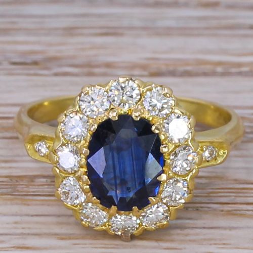fig 1. Mid Century 1.25 Carat Sapphire & Diamond Cluster Ring, circa 1965