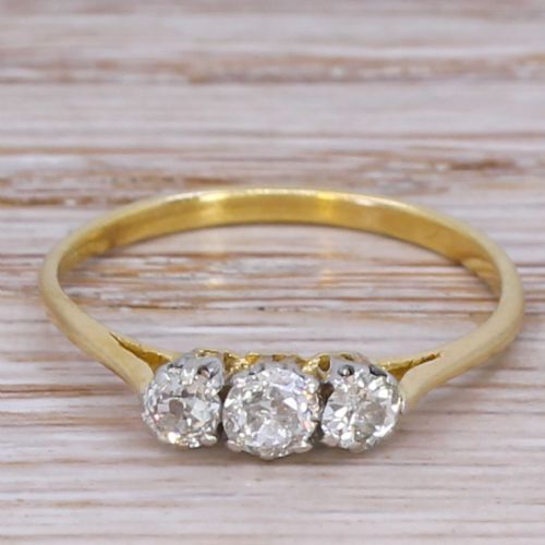 fig 1. Art Dec0 0.50 Carat Old Cut Diamond Trilogy Ring, circa 1940