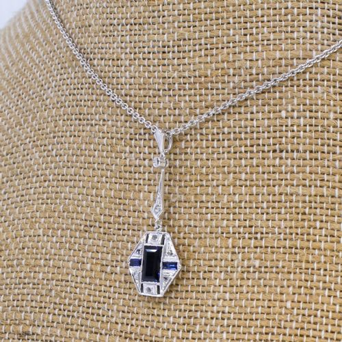Art Deco 0.85 Carat Synthetic Sapphire & Diamond Pendant, Circa 1935