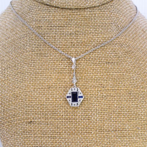 fig 2. Art Deco 0.85 Carat Synthetic Sapphire & Diamond Pendant, circa 1935