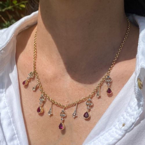 fig 1. Victorian 3.50 Carat Natural Ruby & Rose Cut Diamond Necklace, circa 1850