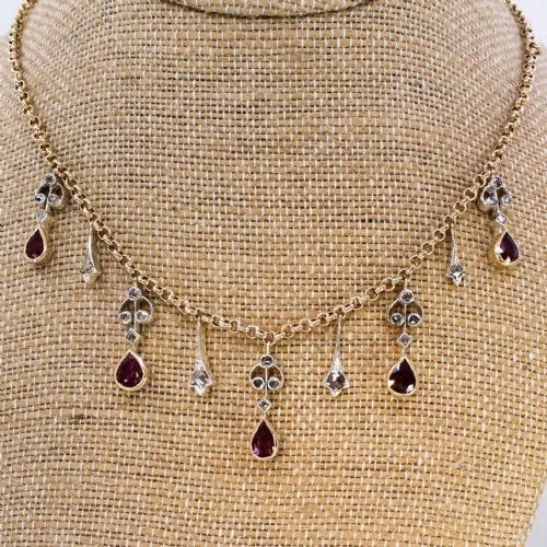 fig 2. Victorian 3.50 Carat Natural Ruby & Rose Cut Diamond Necklace, circa 1850