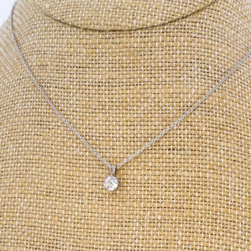 0.38 Carat Old Mine Cut Diamond Solitaire Pendant, 18k White Gold