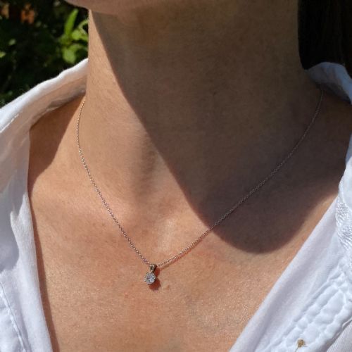 fig 1. 0.38 Carat Old Mine Cut Diamond Solitaire Pendant, 18k White Gold