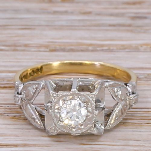 fig 1. Mid Century 0.25 Carat Round Brilliant Cut Diamond Engagement Ring, circa 1950