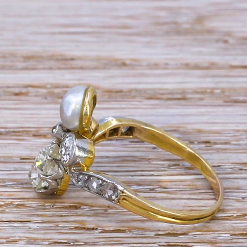 fig 2. Art Nouveau 1.70 Carat Old Cut Diamond & Tahitian Pearl Ring, circa 1910