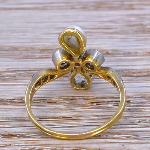 fig 3. Art Nouveau 1.70 Carat Old Cut Diamond & Tahitian Pearl Ring, circa 1910