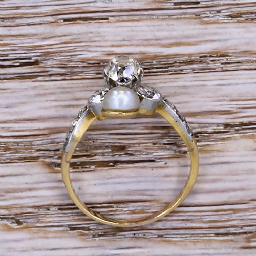 fig 4. Art Nouveau 1.70 Carat Old Cut Diamond & Tahitian Pearl Ring, circa 1910