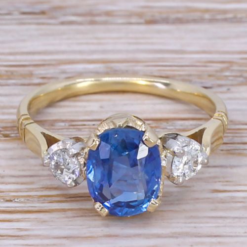 fig 1. Art Deco 2.28 Carat Natural Ceylon Sapphire & Diamond Ring, circa 1920