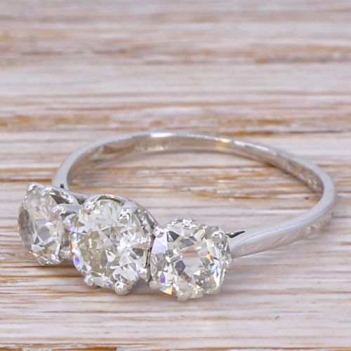 Art Deco 2.05 Carat Old Cut Diamond Trilogy Ring, Circa 1940