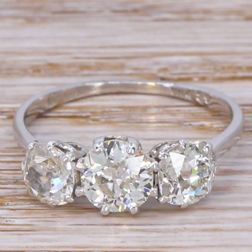 fig 1. Art Deco 2.05 Carat Old Cut Diamond Trilogy Ring, circa 1940