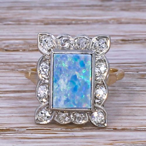 fig 1. Art Deco Opal Doublet & Old Cut Diamond Cluster Ring, circa 1920