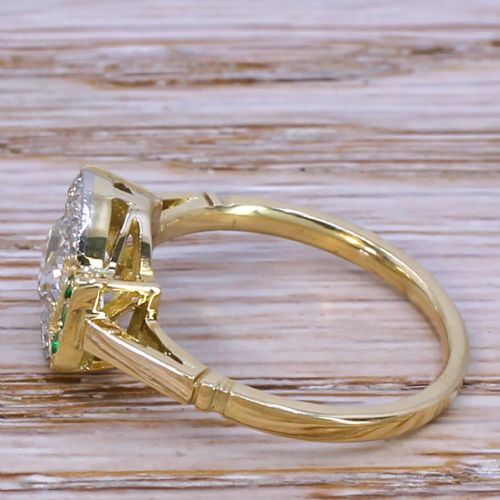 fig 2. Mid Century 1.06 Carat Old Diamond & Emerald Cluster Ring, circa 1950