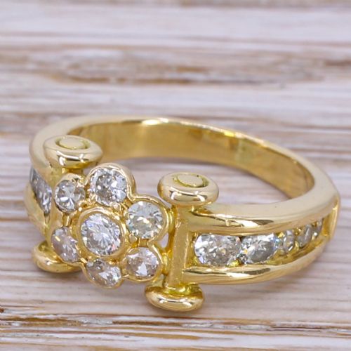 Mid Century 0.90 Carat Old Cut Diamond Cluster Ring