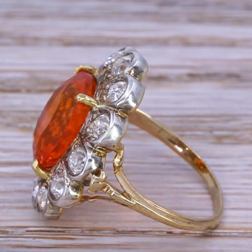fig 2. Victorian 3.52 Carat Fire Opal & 1.20 Carat Old Cut Diamond Cluster Ring, circa 1900